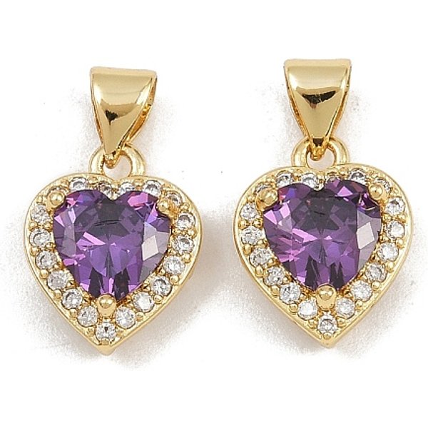 Breloques En Laiton Avec Zircone Cubique De Micro Pave, CœUr, VéRitable 16K Plaqué Or, 13.5X10.5X6Mm, Trou: 4X3.5Mm-image