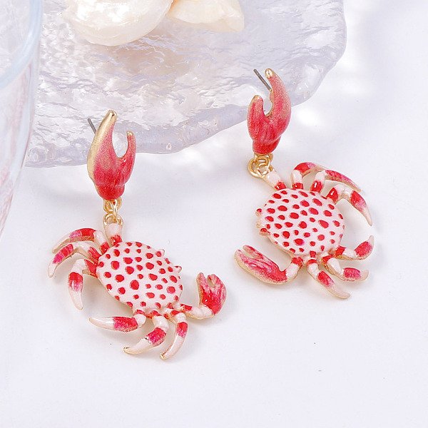 Alloy Dangle Stud Earrings, Crab, With Enamel, Golden, 61X36Mm-image