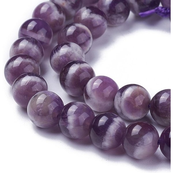 Brins de perles d'améthyste à chevrons naturels, ronde, 8mm, Trou: 0.8mm, Environ 47 pcs/chapelet, 14.9 pouce (38 cm)