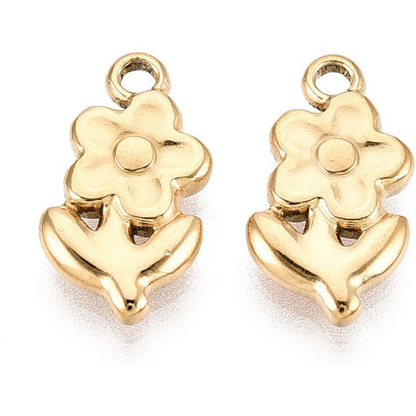 304 Edelstahl BlumenanhäNger, Ionenbeschichtung (Ip), Echtes 18K Vergoldet, 18X9.5X3 Mm, Bohrung: 1.8 Mm-image