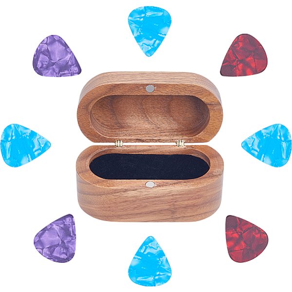 8 StüCk KüNstlerisches Gitarrenplektrum Aus Kunststoff, GitarrenzubehöR, Uneben, Dreieck, Mit 1 Aufbewahrungsbox FüR Gitarrenplektren Aus Holz, Mischfarbe, 30X25.5X1 Mm-image