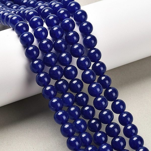 Hebras de abalorios jade naturales & teñidas de malasia, redondo, azul medianoche, 8mm, agujero: 1.0 mm, aproximamente 48 pcs / cadena, 15 pulgada