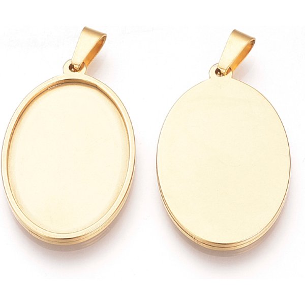 201 Cabochon Pendenti In Acciaio Inossidabile, Ovale, Oro, Vassoio: 40X30Mm, 45X32.5X2Mm, Foro: 8X4 Mm-image