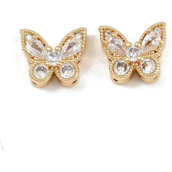 Brass Micro Pave Cubic Zirconia Multi-Strand Butterfly Links, Real 18K Gold Plated, Clear, 11X13X7Mm, Hole: 1.6Mm-image