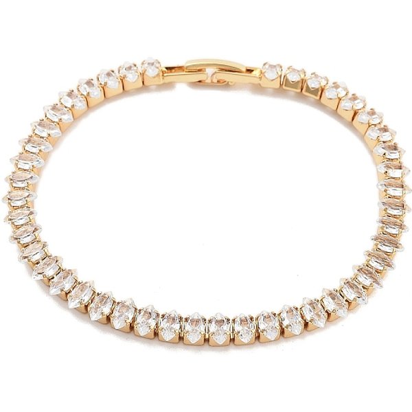 Pulseras De Eslabones De Ojo De Caballo Con Circonita CúBica Transparente Pavimentada De LatóN, Sin NíQuel, Plateado De Larga DuracióN, Dorado, 7-1/8 Pulgada (18 Cm)-image