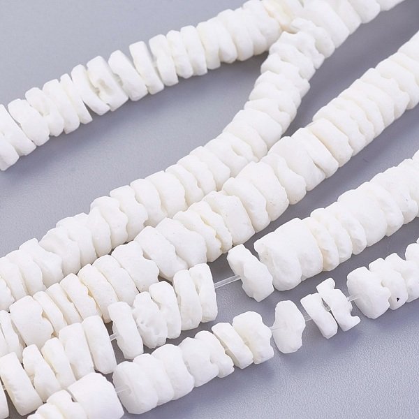 Shell Normal De Perles Blanches De Brins, Disque / Plat Rond, Perles Heishi, 5.5-7.5X1.4-4Mm, Trou: 1Mm, Environ 275-302 Pcs/Chapelet, 22.83-23.81 Pouce (58-60.5 Cm)-image
