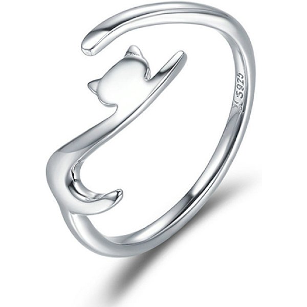 Anlaufschutz, Rhodiniert, 925 Sterling Silber Manschettenfingerringe, Einstellbar, Katze, Mit 925 Stempel, Echt Platiniert, 2 Mm-image