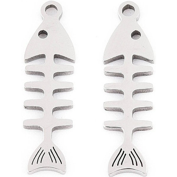 201 Stainless Steel Pendants, Fishbone, Laser Cut, Stainless Steel Color, 19X5X1Mm, Hole: 1.2Mm-image