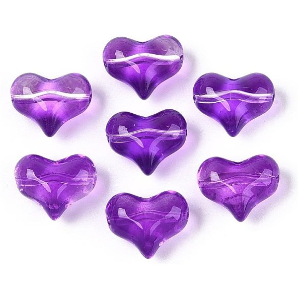 Perles En Verre Transparentes, CœUr, Violet Foncé, 14X17X9Mm, Trou: 1.4Mm, Environ 460 Pcs/1000 G-image