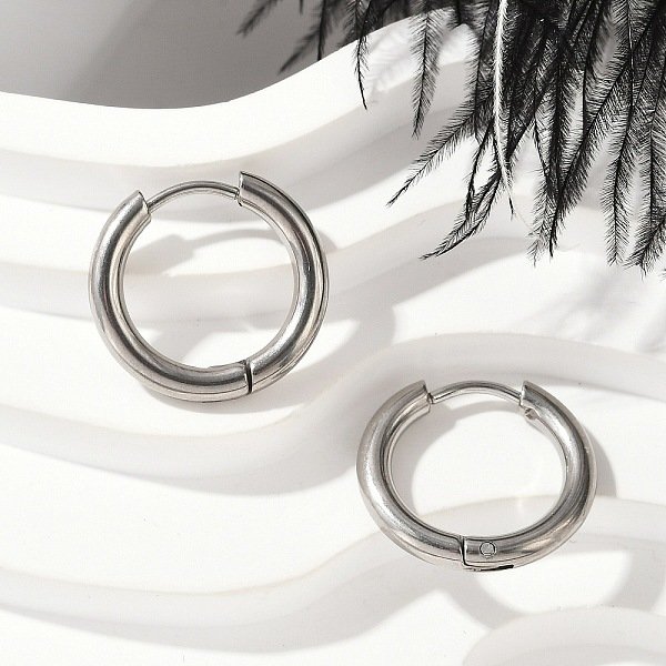 202 Stainless Steel Huggie Hoop Earrings, Hypoallergenic Earrings, With 316 Surgical Stainless Steel Pin, Stainless Steel Color, 16X2.5Mm-image