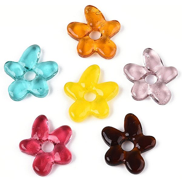 Handmade Lampwork Beads, Flower, Mixed Color, 18.1X17-17.5X3-4Mm, Hole: 3.8Mm-image