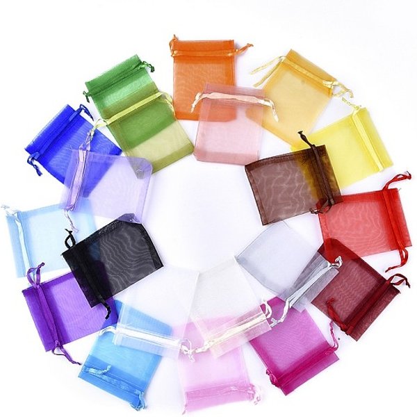 Organza Bags, Organza Pouches For Potpourri, Rectangle, Mixed Color, Size: About 7Cm Wide, 9Cm Long-image
