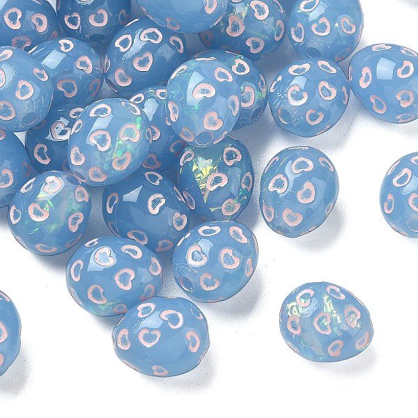 Perles De RéSine Translucide, Oeuf Avec Coeur, Avec L'éMail, Hologramme, Bleu, 14.5X12Mm, Trou: 2.4Mm-image