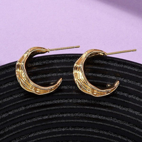 Brass C-Shaped Stud Earrings, Nickel Free, Real 18K Gold Plated, 18.5x25x8mm