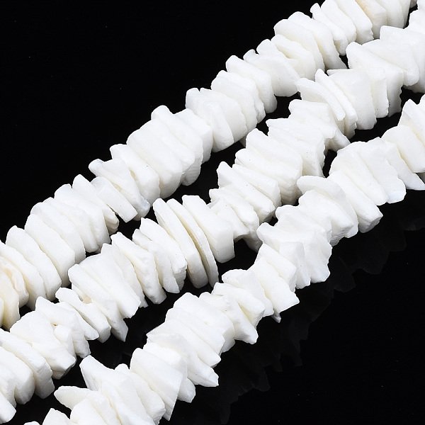Shell Normal De Perles Blanches De Brins, Puce, Eau De Javel, 6-12X4-8X1.5-3.5Mm, Trou: 0.5Mm, Environ 80-90 Pcs/Chapelet, 7.48 Pouce (19 Cm)-image