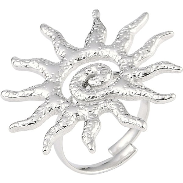 Non-Tarnish Textured Sun 304 Stainless Steel Adjustable Rings For Women, Stainless Steel Color, Us Size 7 3/4(17.9Mm)-image