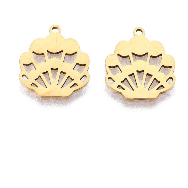 201 Stainless Steel Pendants, Fan, Laser Cut, Ion Plating(Ip), Real 18K Gold Plated, 17.5X15X1Mm, Hole: 1.2Mm-image