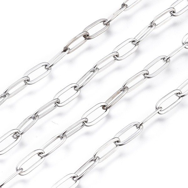 ChaîNes De CâBles En Acier Inoxydable 304 RéSistant Au Ternissement, ChaîNes De Trombone, ChaîNes De CâBle AllongéEs éTiréEs, Soudé, Avec Bobine, Couleur Inoxydable, 9.7X4.2X0.9-1Mm, Environ 32.8 Pied (10 M)/Rouleau-image