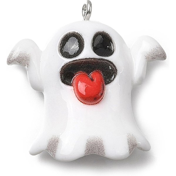 Halloween Opaque Resin Pendants, With Platinum Iron Loop, Ghost, 31.5X29X9Mm, Hole: 2Mm-image