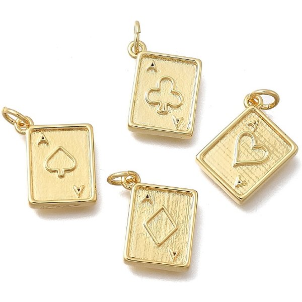 Messing AnhäNger & Charms, Rechteck Mit Spielkarte, Cadmiumfrei Und Bleifrei, Gestell, Langlebig Plattiert, Mit Sprungring, Echtes 18K Vergoldet, 15.5X12.5X2.5 Mm, Bohrung: 3.5 Mm-image