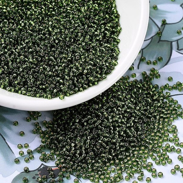 Miyuki Round Rocailles Beads, Japanese Seed Beads, 11/0, (RR26) Silverlined Olive, 2X1.3Mm, Hole: 0.8Mm, About 1111Pcs/10G-image