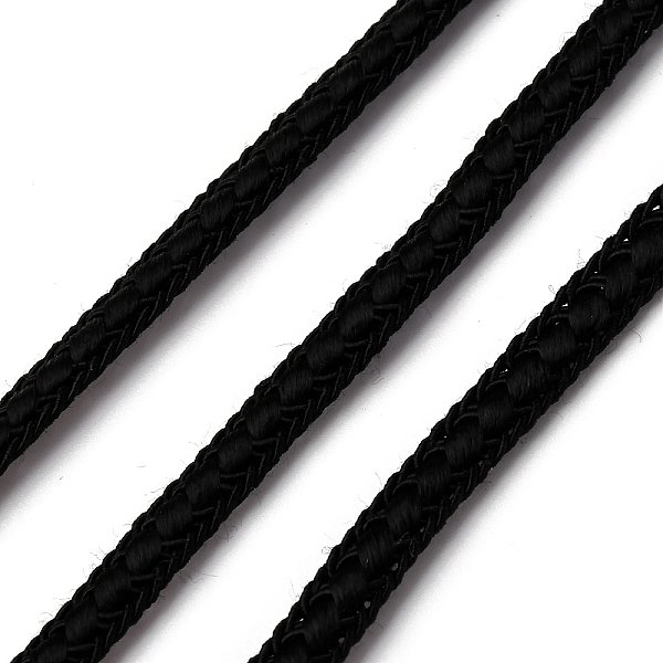 Braided Polyester Cord, Flat, for DIY Craft, Black, 1/4 inch(5-6mm), about 140.00-150 Yards(128.02-137.16m)/Roll