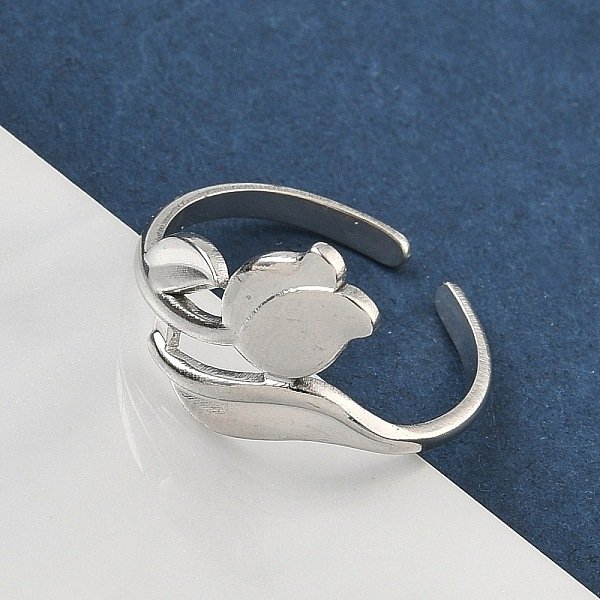 Offene Manschettenringe Aus 304 Edelstahl FüR Damen, Blume, Edelstahl Farbe, 12.5 Mm, Einstellbar-image