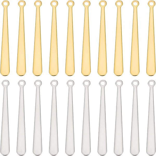 20 Pendentif En Acier Inoxydable 201 De 2 Couleurs, Bar, Or Et Acier Inoxydable Couleur, 31.5X3.5X0.5Mm, Trou: 1.4Mm, 10Pcs / Couleurs-image