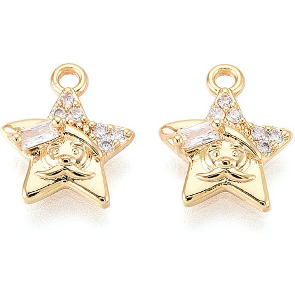 Messing Mikro Ebnen Zirkonia Charme, Stern, Langlebig Plattiert, Nickelfrei, Echtes 18K Vergoldet, Transparent, 12.5X10.5X4 Mm, Bohrung: 1.4 Mm-image