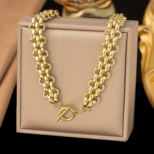 13.5MM 304 Stainless Steel Panther Chain OT Necklaces for Women, Golden, 16.54 inch(42cm)