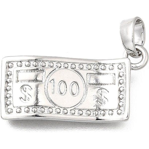 Brass Pendants, Dollar Charms, Platinum, 21.5x9.5x2mm, Hole: 5x3mm
