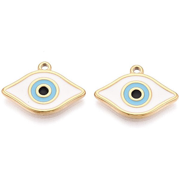 304 Edelstahl-Emaille-AnhäNger, BöSen Blick, Ionenbeschichtung (Ip), Echtes 18K Vergoldet, Weiß, 15.5X22X2 Mm, Bohrung: 1.8 Mm-image