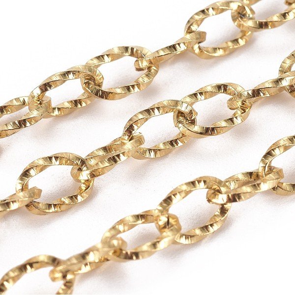 Ion Plating(Ip) 304 Stainless Steel Cable Chains, Textured, Unwelded, With Spool, Oval, Golden, 5.5Mm, About 32.8 Feet(10M)/Roll-image
