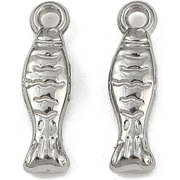 Ocean Theme 304 Stainless Steel Pendants, Anti-Tarnish, Fish, 14X4X2.5Mm, Hole: 1.2Mm-image