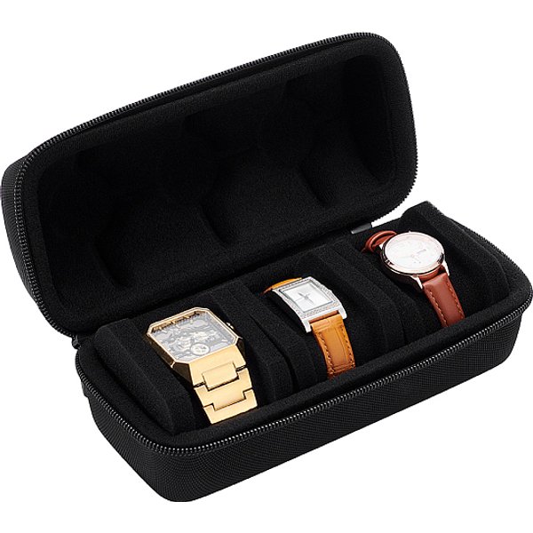 ÉTuis De Voyage Pour Montres En Tissu Oxford à 3 Emplacement, Organisateur De Rangement Multifonctionnel Avec Fermeture éClair Pour Montre-Bracelet, Colonne, Noir, 9.7X22X9.2 Cm-image