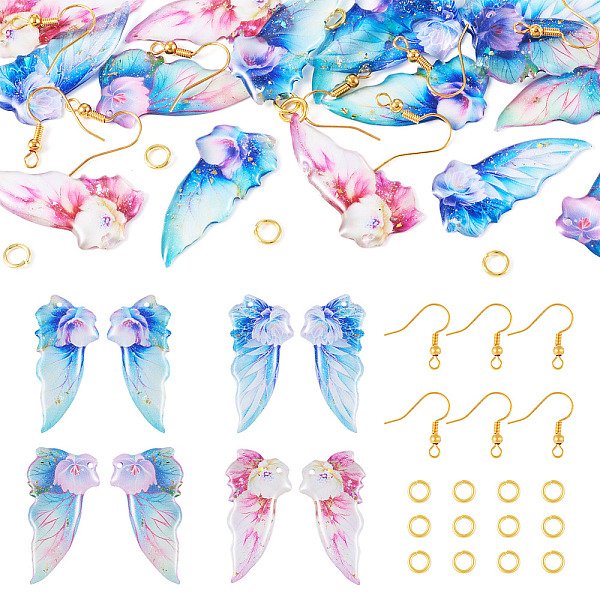 Kits De Fabrication De Boucles D'oreilles Pendantes En Forme D'ailes à Faire Soi-MêMe, Y Compris Les Pendentifs En RéSine éPoxy, Crochets Et Anneaux De Saut En Laiton, Couleur Mixte, 6X1Mm, DiamèTre IntéRieur: 4 Mm-image
