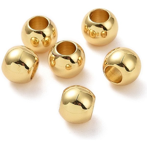 Brass Beads, Lead Free & Nickel Free & Cadmium Free, Solid Round, Real 18K Gold Plated, 6Mm, Hole: 3Mm-image