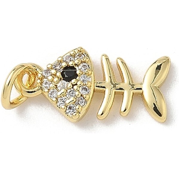 Brass Micro Pave Cubic Zirconia Pendants, Fish Charms, Rack Plating, Cadmium Free & Lead Free, Long-Lasting Plated, Ocean Themes, With Jump Ring, Real 18K Gold Plated, 16X7.5X2.5Mm, Hole: 3.5Mm-image