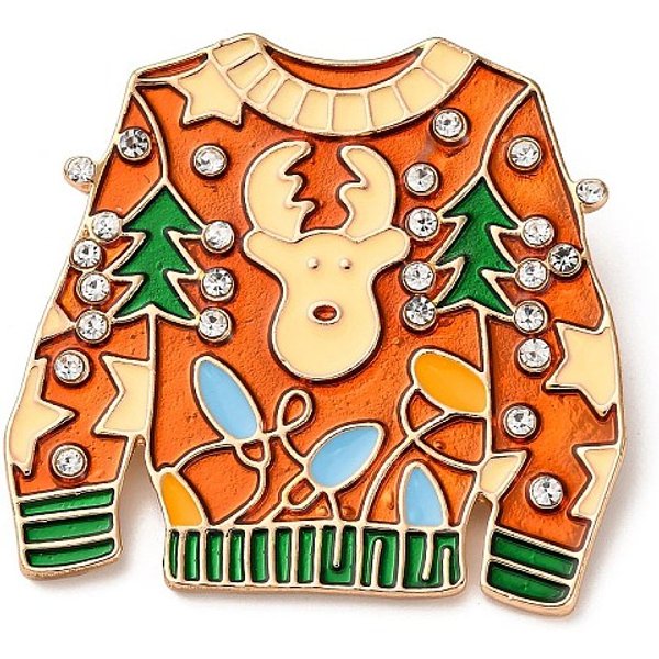 Christmas Enamel Pins, Alloy Rhinestone Brooches for Clothes, Sweater, 41.5x43mm