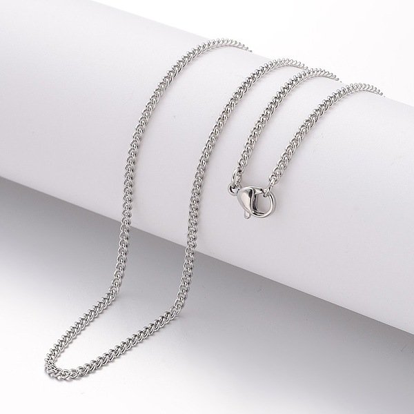 Non-Tarnish 304 Stainless Steel Necklace, Curb Chains, With Lobster Clasps, Stainless Steel Color, 17.72 Inch(450Mm), 2.2Mm-image
