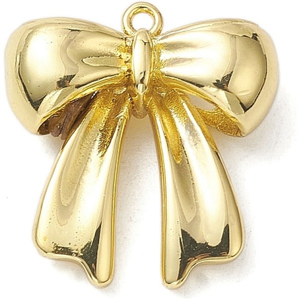 Rack Plating Brass Pendants, Long-Lasting Plated, Lead Free & Cadmium Free, Bowknot, Real 18K Gold Plated, 20x18.5x5.5mm, Hole: 1.4mm
