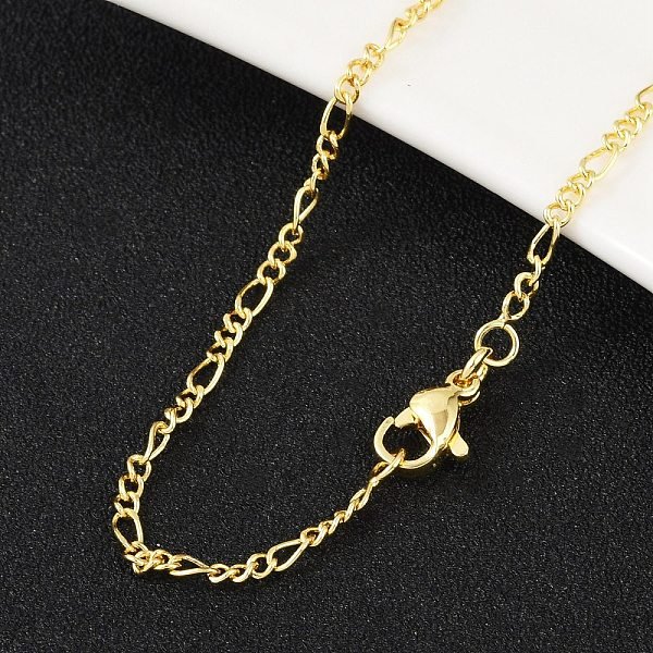Brass Figaro Chains Necklace For Women, Cadmium Free & Lead Free, Real 18K Gold Plated, 17.52 Inch(44.5Cm)-image