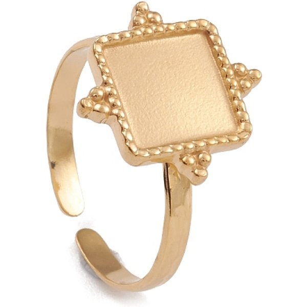 Bague Ouverte En Acier Inoxydable 304 Avec Placage Ionique (Ip) Et Sertissage Cabochon, CarréE, VéRitable 14K Plaqué Or, DiamèTre IntéRieur: 17.6 Mm, Plateau: 8X8 Mm-image