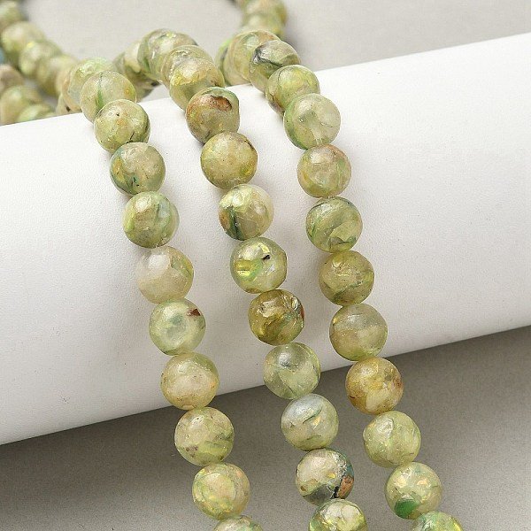 Dyed Natural Dolomite Beads Strands, Round, With Sequins, Dark Khaki, 7-8Mm, Hole: 0.8-1Mm, About 50-51Pcs/Strand, 15.75''(40Cm)-image