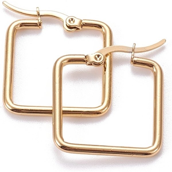 Pendientes De Aro De Acero Inoxidable 201, Con Pasador De Acero Inoxidable 304, Pendientes HipoalergéNicos, Cuadrado, Dorado, 12 DiáMetro, 25X22X2Mm, Pin: 0.7X1 Mm-image