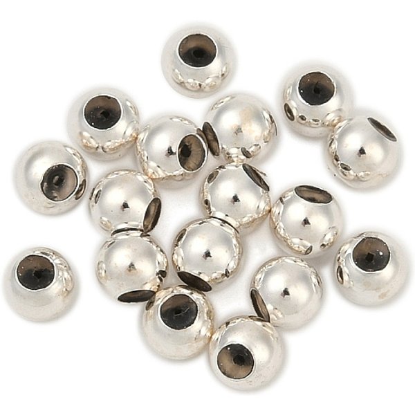 925 Sterling Silver Beads, With Rubber Inside, Round, Silver, 4Mm, Hole: 0.8Mm-image