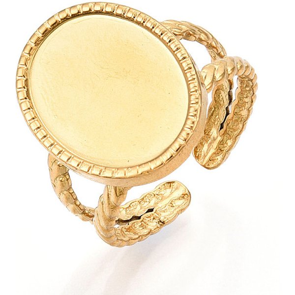 Placcatura Ionica (Ip) 304 Impostazioni Anello Polsino Aperto In Acciaio Inossidabile, Ovale, Vero Placcato Oro 18K, Misura Degli Stati Uniti 7 (17.3Mm), Vassoio: 16X12Mm-image