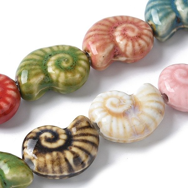 Cuentas De Porcelana Hechas A Mano De La Serie Ocean, Concha, Color Mezclado, 20.5-21X16.5-17X8-8.5Mm, Agujero: 2 Mm, Aproximamente 18 Pcs / Cadena, 14.02''-14.06'' (35.6-35.7 Cm)-image