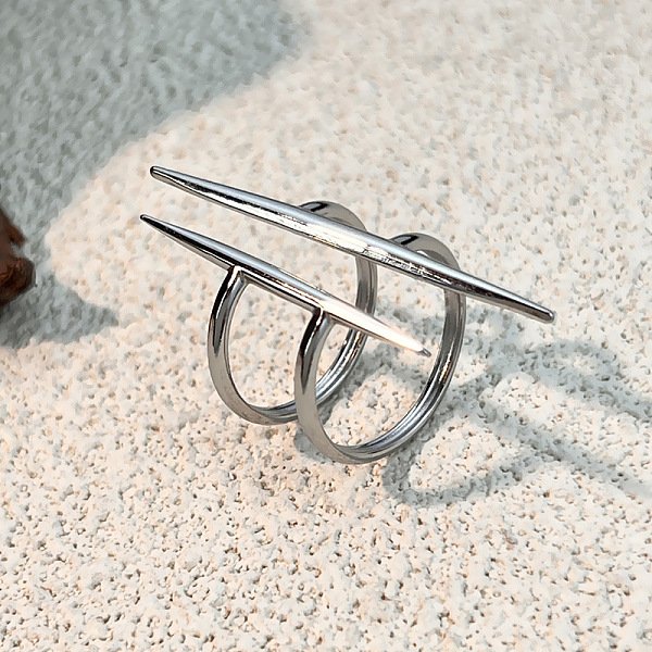 Manschettenringe Aus Edelstahl 304 FüR Damen, Doppelringe, Edelstahl Farbe, Uns GrößE 7 1/2 (17.7Mm)-image