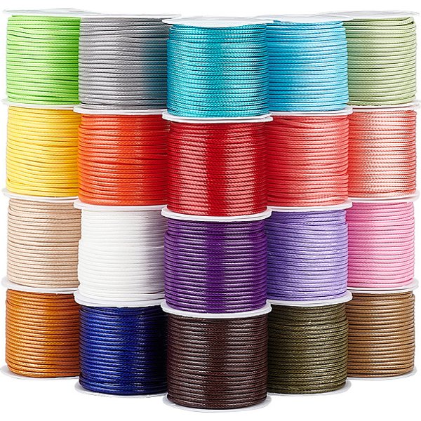 20 rollo de hilos de poliéster encerado de 20 colores, para la fabricación de la joya, redondo, color mezclado, 1.5mm, aproximamente 10 m / rollo, 1 rollo / color